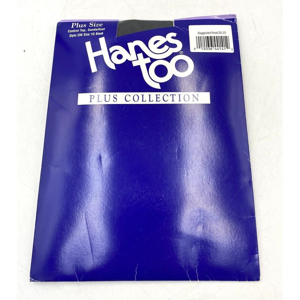Hanes Too Plus Collection Control Top Sandalfoot Pantyhose Black Size 1Q‎
